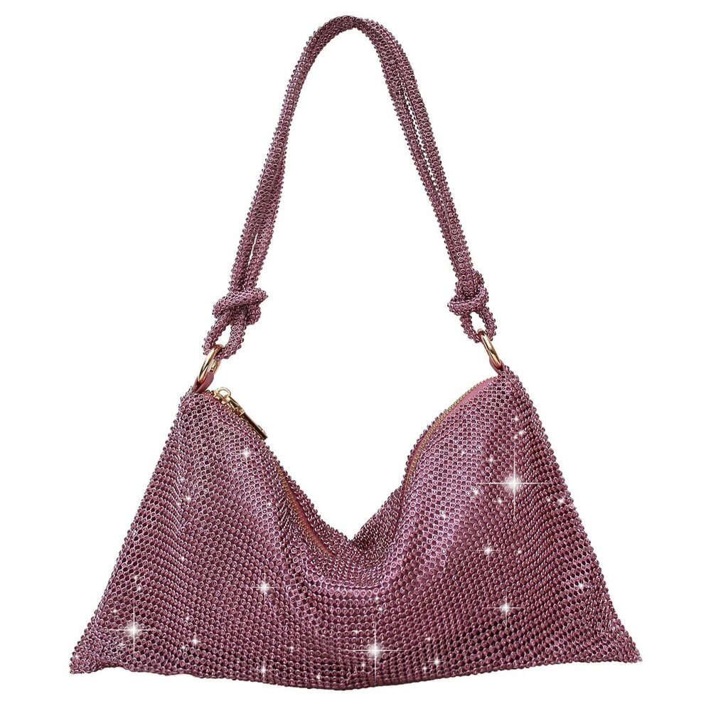 1699 Rhinestone Purse Silver Hobo Purse Sparkly Black Evening Bag Prom